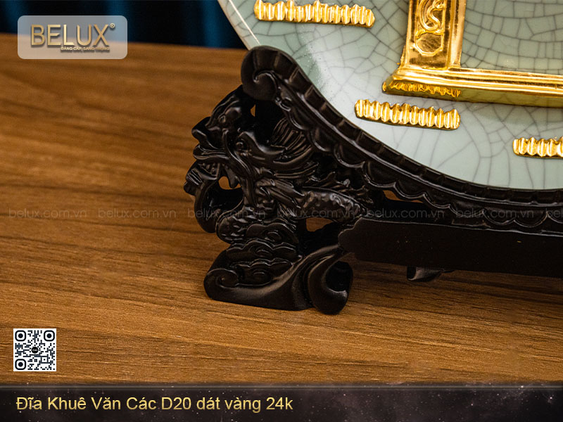 Đĩa khuê văn các D20 dát vàng 24k&nbsp;